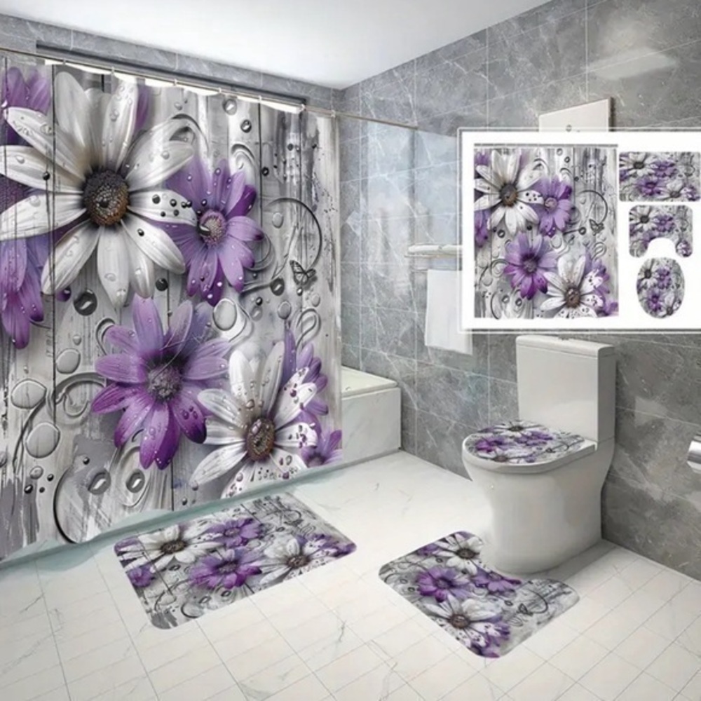 4pc Pink & Purple Daisies Bathroom Set NWT